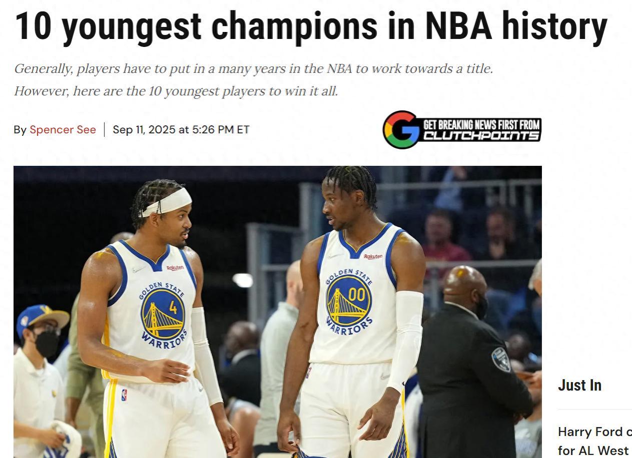 勇士批量生产！美媒晒最年轻冠军得主TOP10：魔术师第5库明加第2